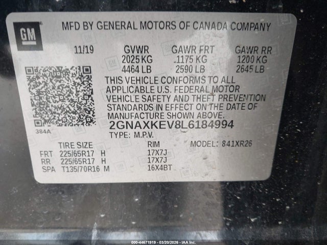 2020 CHEVROLET EQUINOX 2GNAXKEV8L6184994 Photo 8