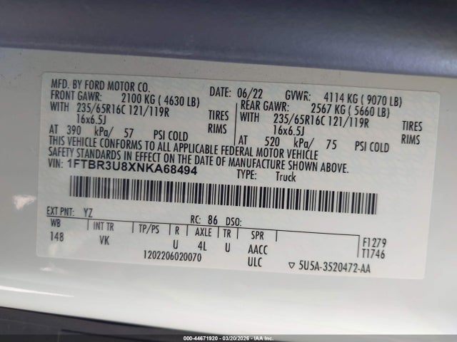 Ford Transit-250 Cargo Van 2022 1FTBR3U8XNKA68494 Image 9