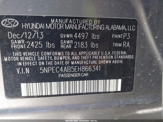 Hyundai Sonata Se 2.0t 2014 5NPEC4AB5EH866341 Image 9