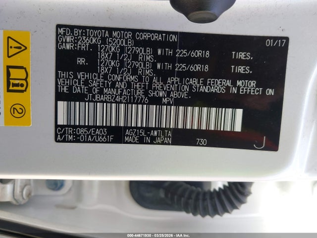 Aukcja sprzedaży 2017 Lexus Nx 200t, vin: JTJBARBZ4H2117776, numer aukcji: 44671930
