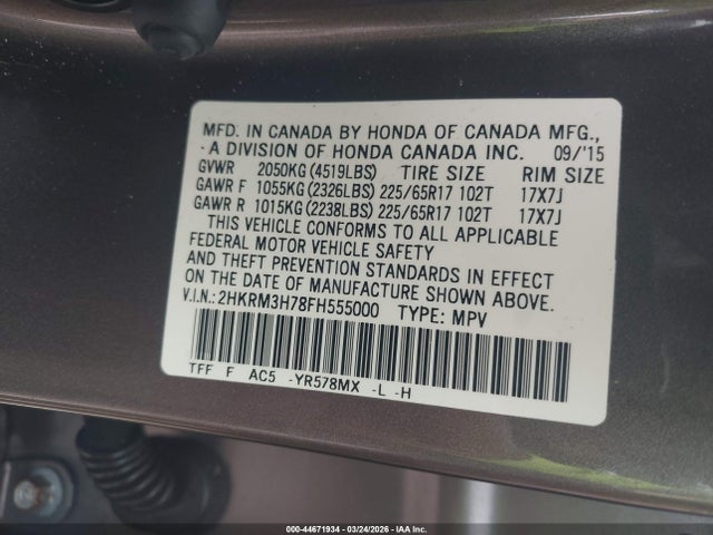 2HKRM3H78FH555000 Honda Cr-v Ex-l