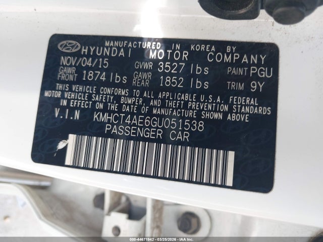 Hyundai ACCENT SE 2016 KMHCT4AE6GU051538 Image 9