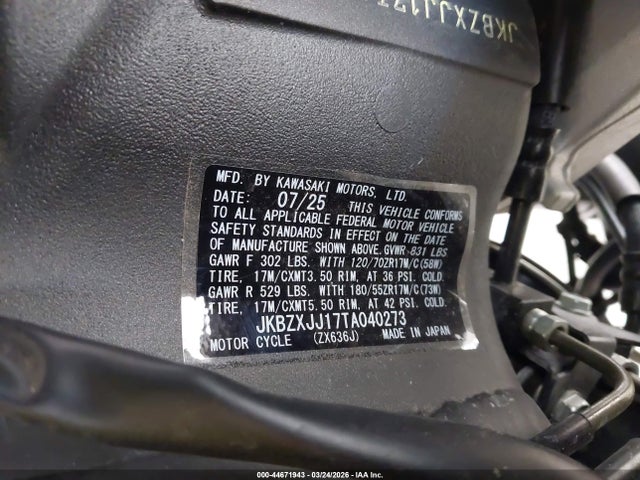 Продажа на аукционе авто 2026 Kawasaki Zx636 K, vin: JKBZXJJ17TA040273, номер лота: 44671943