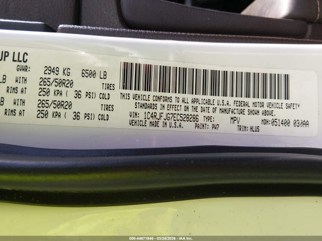 Продажа на аукционе авто 2014 Jeep Grand Cherokee Summit, vin: 1C4RJFJG7EC528286, номер лота: 44671946
