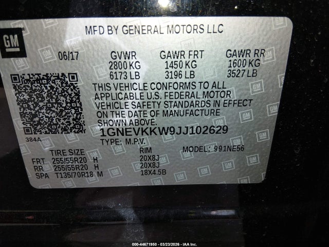 1GNEVKKW9JJ102629 Chevrolet Traverse High Country
