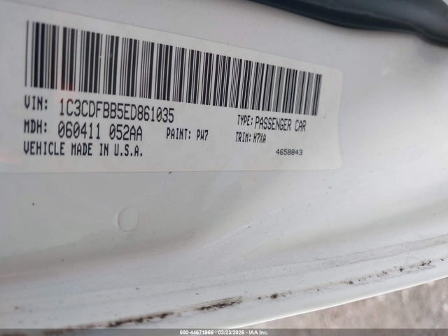 44671966 :رقم المزاد ، 1C3CDFBB5ED861035 vin ، 2014 Dodge Dart Sxt مزاد بيع