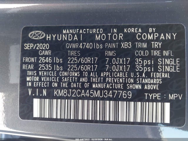 Продаж на аукціоні авто 2021 Hyundai Tucson Se, vin: KM8J2CA45MU347769, номер лоту: 44672022