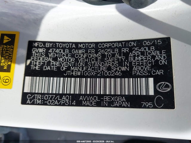 JTHBW1GGXF2100246 Lexus ES 300H