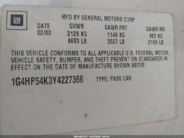 Продажа на аукционе авто 2000 Buick Lesabre Custom, vin: 1G4HP54K3Y4227366, номер лота: 44672121