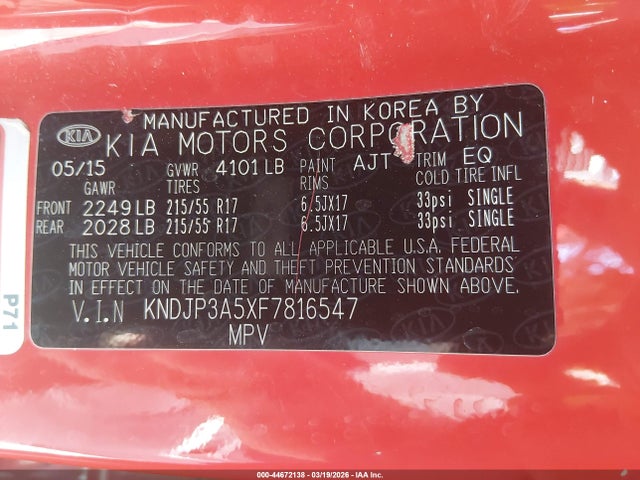 KNDJP3A5XF7816547 KIA SOUL +