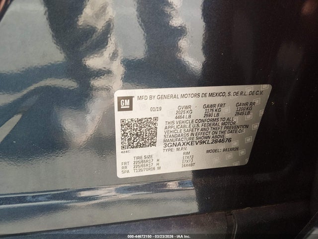 Продажа на аукционе авто 2019 Chevrolet Equinox Lt, vin: 3GNAXKEV9KL284676, номер лота: 44672150