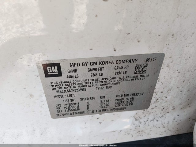 Продажа на аукционе авто 2017 Buick Encore Preferred, vin: KL4CJESB9HB235965, номер лота: 44672174