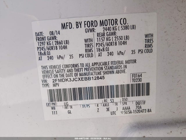 Ford EDGE SEL 2014 2FMDK3JCXEBB12845 Image 9