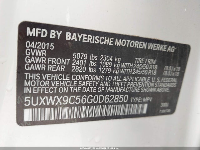 Aukcja sprzedaży 2016 Bmw X3 Xdrive28i, vin: 5UXWX9C56G0D62850, numer aukcji: 44672206