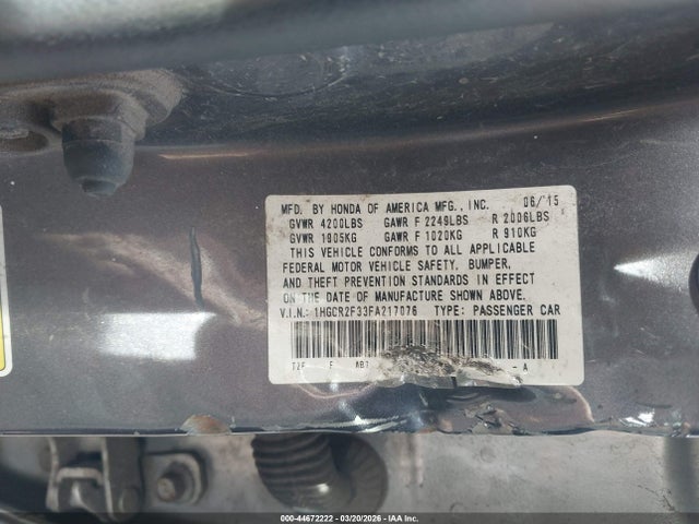 Aukcja sprzedaży 2015 Honda Accord Lx, vin: 1HGCR2F33FA217076, numer aukcji: 44672222
