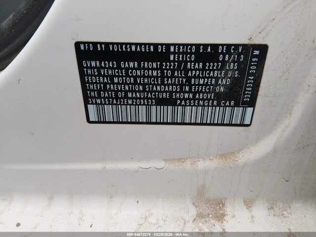 2014 Volkswagen Jetta Gli Autobahn მანქანა იყიდება აუქციონზე, vin: 3VW5S7AJ2EM209533, აუქციონის ნომერი: 44672275