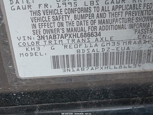 3N1AB7APXHL686634 Nissan SENTRA SV