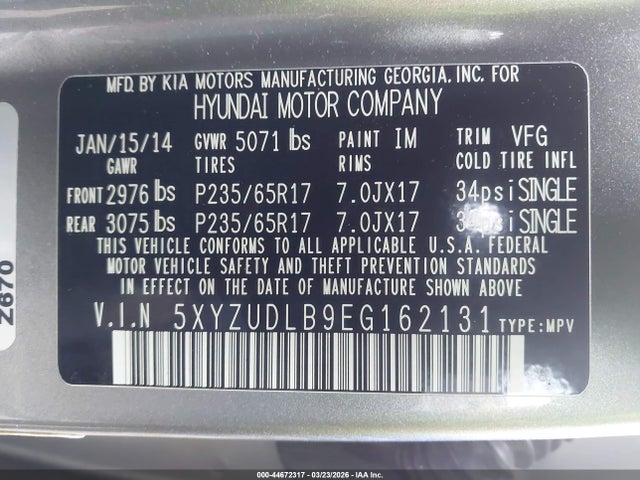 5XYZUDLB9EG162131 Hyundai Santa Fe Sport 2.4l