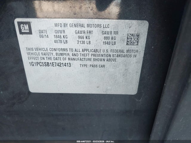 1G1PC5SB1E7421413 Chevrolet Cruze 1lt Auto