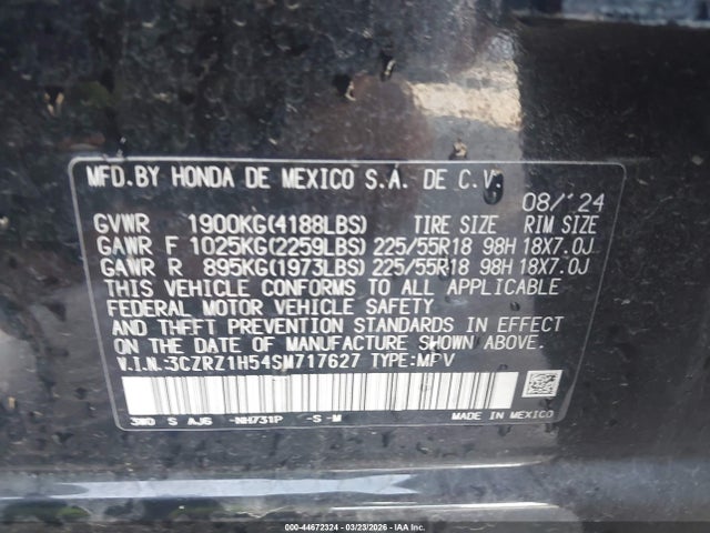 Продаж на аукціоні авто 2025 Honda Hr-v 2wd Sport, vin: 3CZRZ1H54SM717627, номер лоту: 44672324