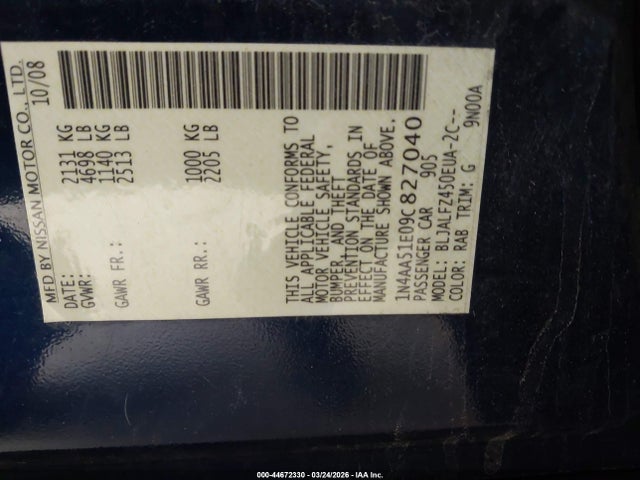 2009 NISSAN MAXIMA 1N4AA51E09C827040 Photo 8