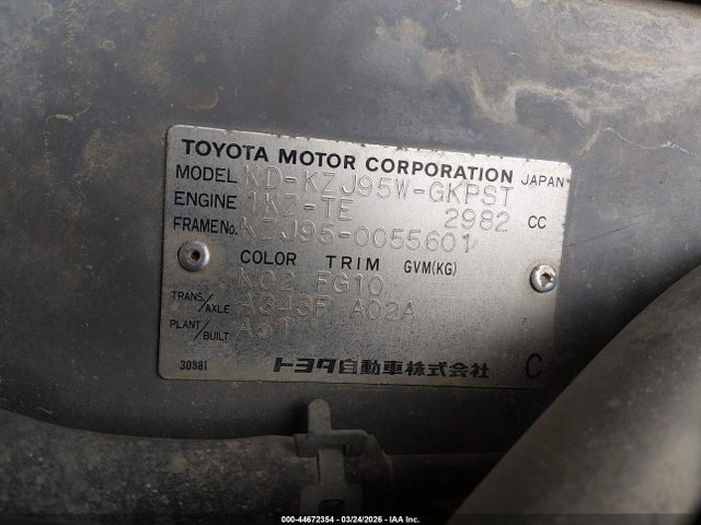 Aukcja sprzedaży 1997 Toyota Land Cruis, vin: KZJ950055601, numer aukcji: 44672354