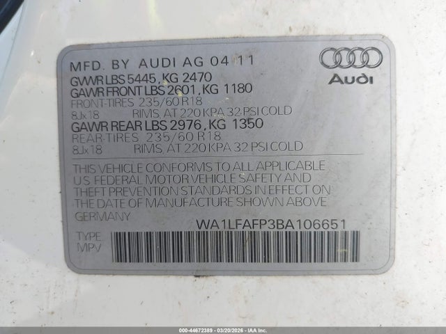 2011 AUDI Q5 WA1LFAFP3BA106651 Photo 8