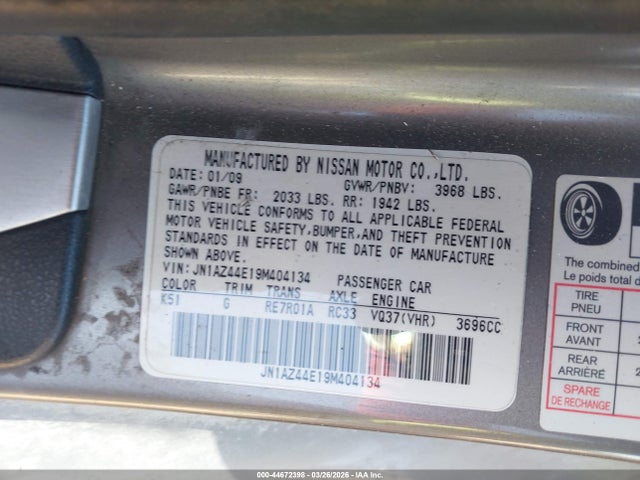 44672398 :رقم المزاد ، JN1AZ44E19M404134 vin ، 2009 Nissan 370z مزاد بيع
