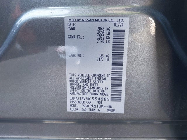 Продажа на аукционе авто 2024 Nissan Leaf S, vin: 1N4AZ1BV7RC554985, номер лота: 44672401