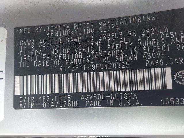 4T1BF1FK9EU420325 Toyota CAMRY SE