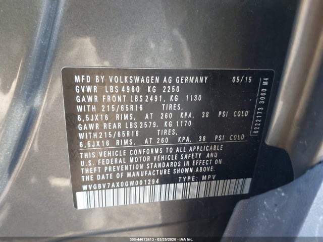 WVGBV7AX0GW001294 Volkswagen TIGUAN S
