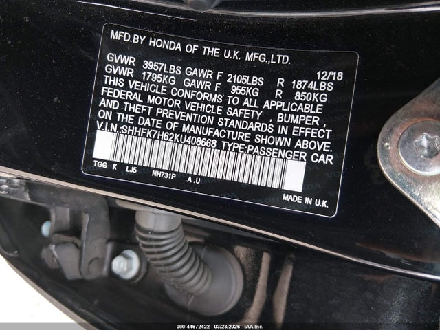 SHHFK7H62KU408668 Honda CIVIC EX