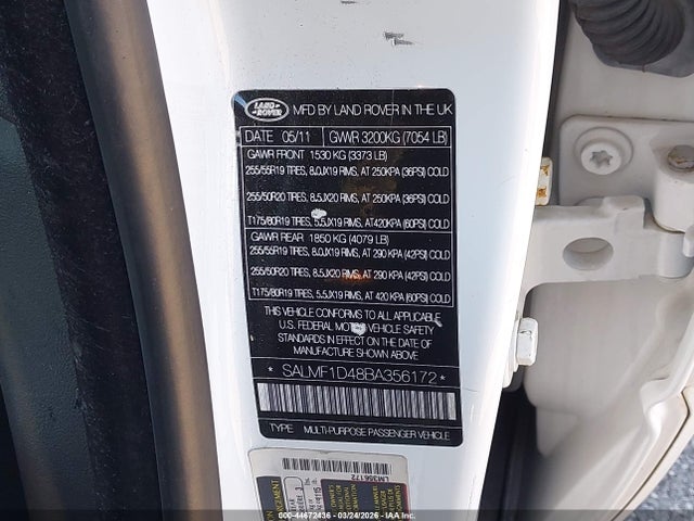2011 LAND ROVER RANGE ROVER SALMF1D48BA356172 Photo 8