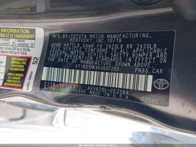 4T1B11HKXKU697203 Toyota CAMRY SE
