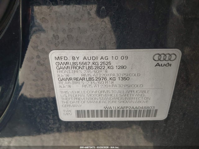 2010 AUDI Q5 WA1LKAFP2AA048803 Photo 8