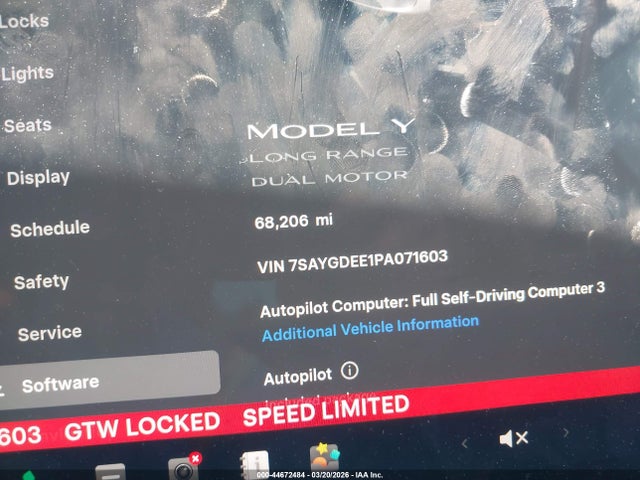 7SAYGDEE1PA071603 Tesla Model Y Awd/long Range Dual Motor All-wheel Drive