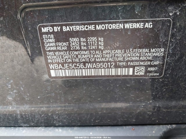 Продажа на аукционе авто 2018 Bmw 540i, vin: WBAJE5C56JWA95012, номер лота: 44672513