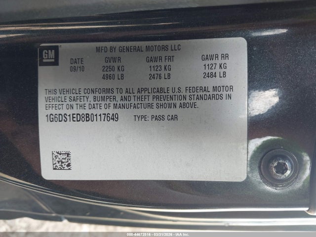 44672516 :رقم المزاد ، 1G6DS1ED8B0117649 vin ، 2011 Cadillac Cts Premium مزاد بيع