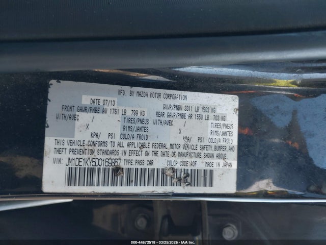 44672518 :رقم المزاد ، JM1DE1KY5D0169867 vin ، 2013 Mazda Mazda2 Sport مزاد بيع