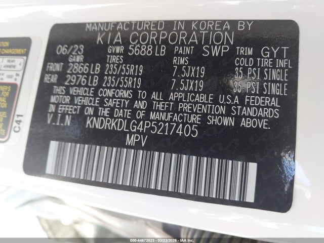 Aukcja sprzedaży 2023 Kia Sorento Hybrid Sx Prestige, vin: KNDRKDLG4P5217405, numer aukcji: 44672523