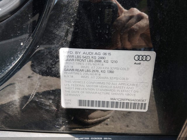 Продажа на аукционе авто 2016 Audi Q5 2.0t Premium, vin: WA1C2AFPXGA008087, номер лота: 44672558