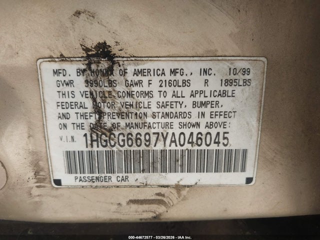 2000 HONDA ACCORD 1HGCG6697YA046045 Photo 8