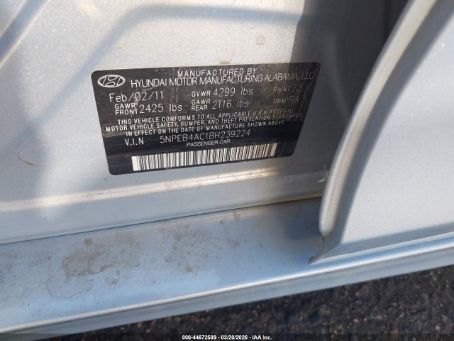 2011 HYUNDAI SONATA 5NPEB4AC1BH239224 Photo 8