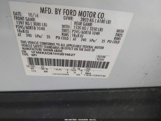 Ford EXPLORER XLT 2017 1FM5K8D81HGB16627 Image 9