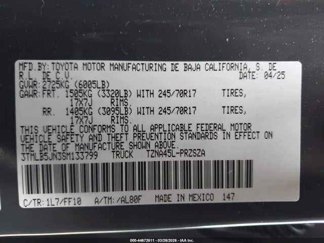 3TMLB5JN3SM133799 Toyota Tacoma Sr5