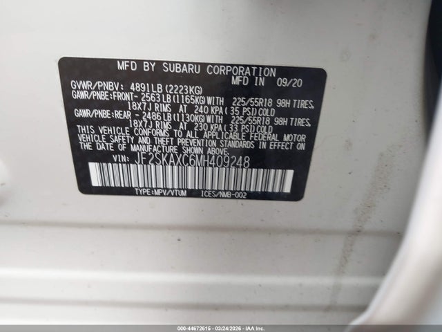 44672615 :رقم المزاد ، JF2SKAXC6MH409248 vin ، 2021 Subaru Forester Touring مزاد بيع