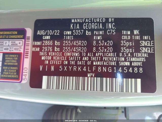 5XYRK4LF8NG145488 KIA SORENTO SX