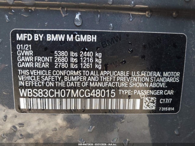 Aukcja sprzedaży 2021 Bmw M5, vin: WBS83CH07MCG48015, numer aukcji: 44672626