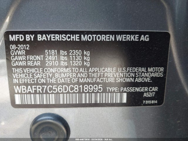Продаж на аукціоні авто 2013 Bmw 535i, vin: WBAFR7C56DC818995, номер лоту: 44672630