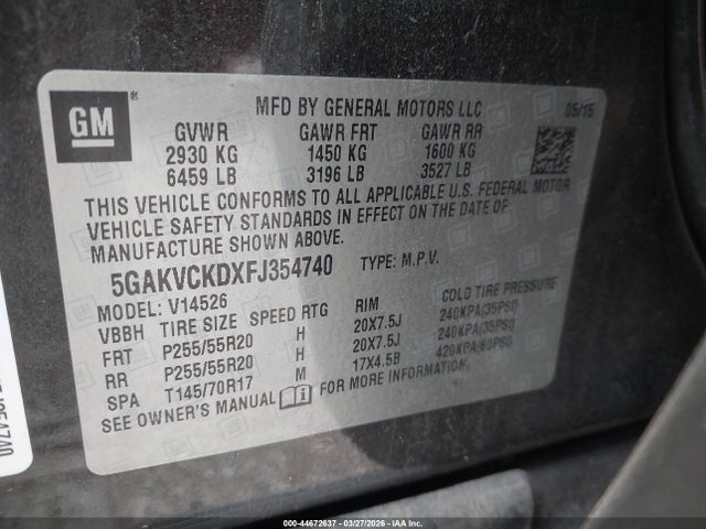 Продажа на аукционе авто 2015 Buick Enclave Premium, vin: 5GAKVCKDXFJ354740, номер лота: 44672637